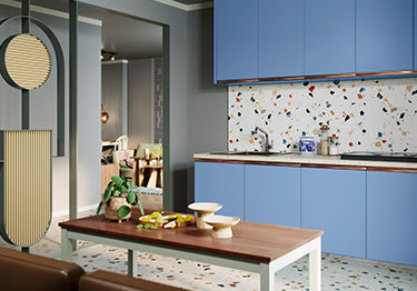 Classy Kitchen Idea with Powder Blue Cabinets