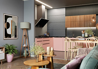 Elegantly Designed Kitchen with Pastel Pink Cabinets