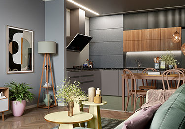 Modular Kitchen Design Idea with Grey Cabinets