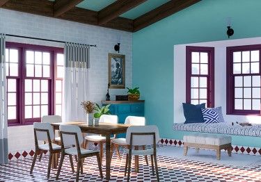 Stylish Dining Area with Mint Walls 