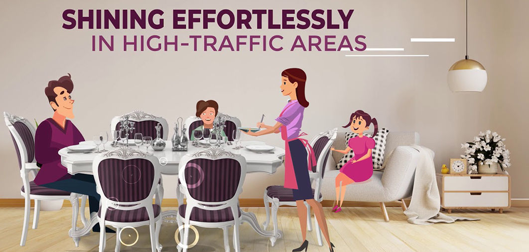 Illustrated Image of a nuclear family on purple dining area.