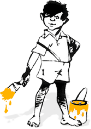 A sketch of a man with a paint brush in his hand
